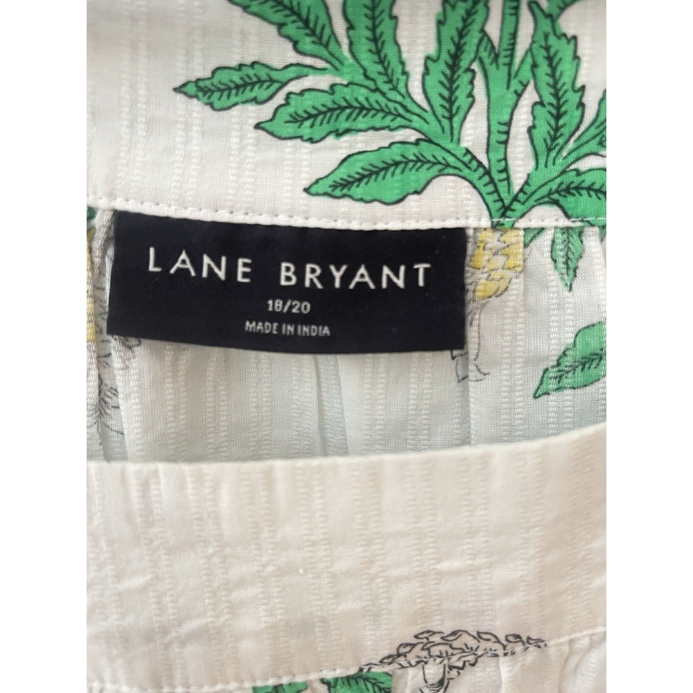 Lane Bryant Floral Blouse Cream Green Square Neck Long Sleeve Boho Top - Picture 3 of 4
